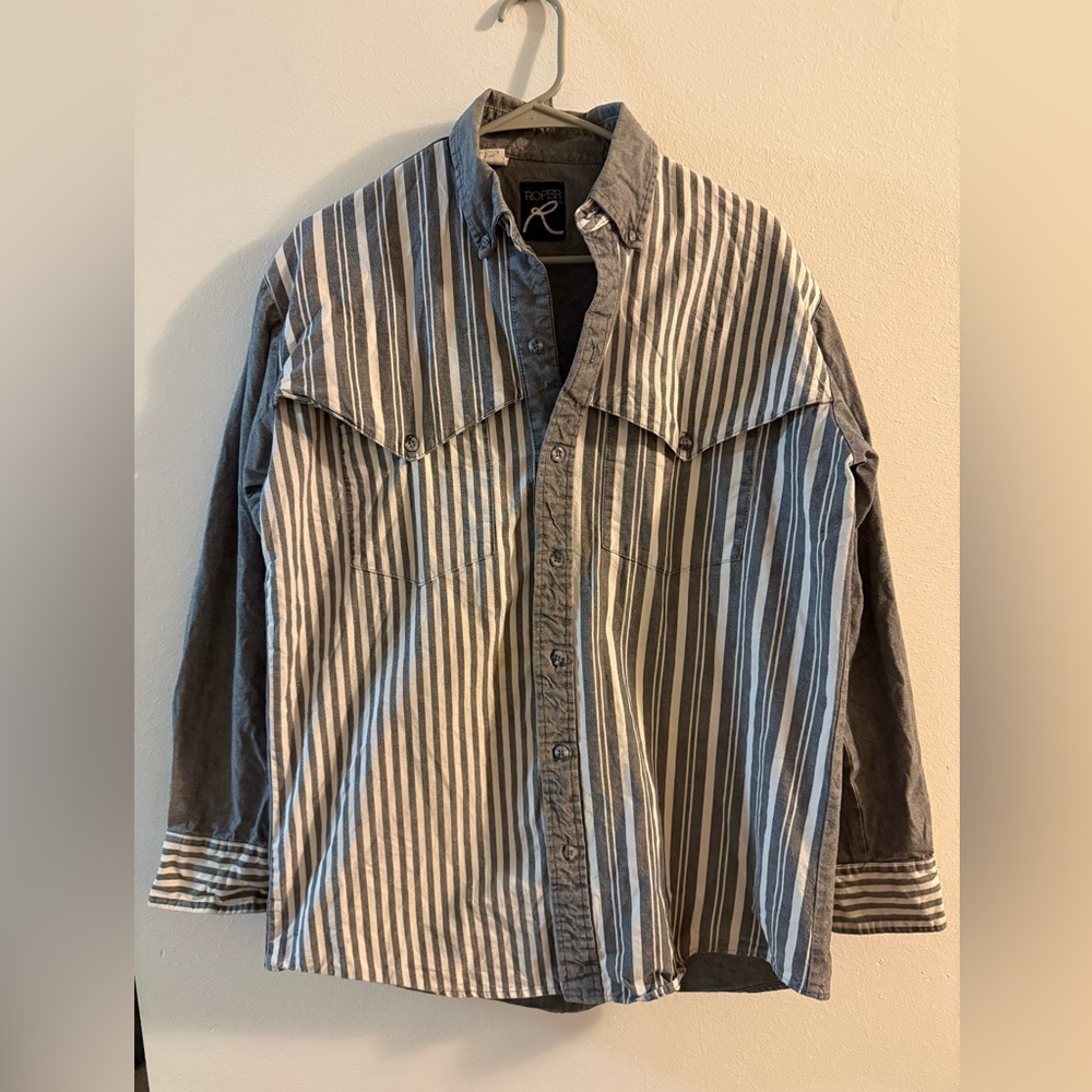 Rare Roper Vintage Black Colorful Striped Long Sleeve Button Down size L